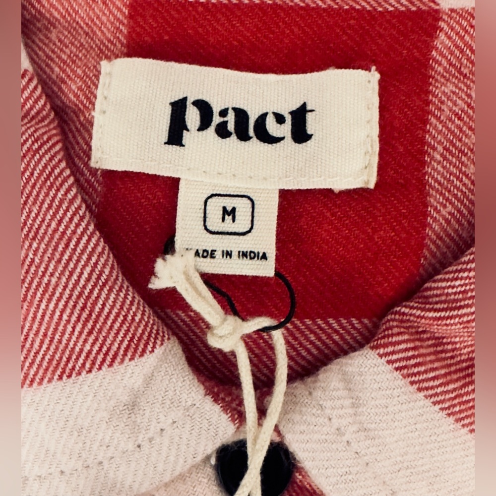 Pact Woman’s Gingham Red & White organic Cotton Mila Button Up Flannel Shirt NWT - Picture 3 of 9